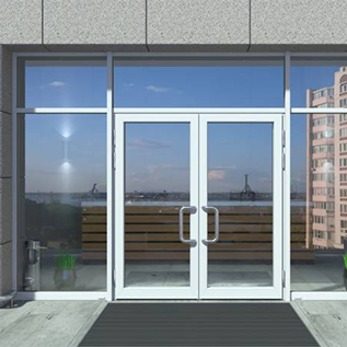 FOLDING DOORS AND CURTAIN WALL FRAME WITH GLASS